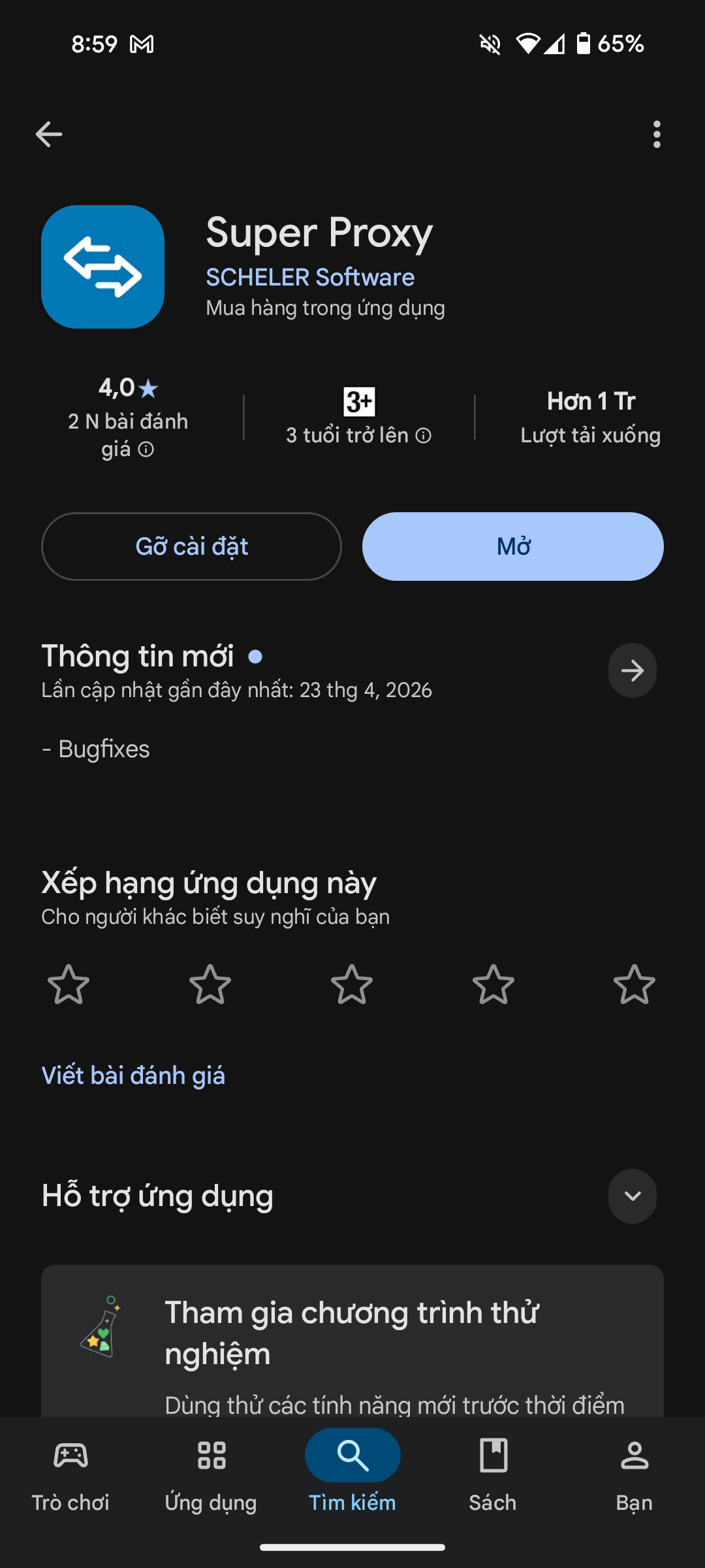 Tải ứng dụng Super Proxy trên CH Play để test proxy mạng LAN từ SuiProxy Desktop