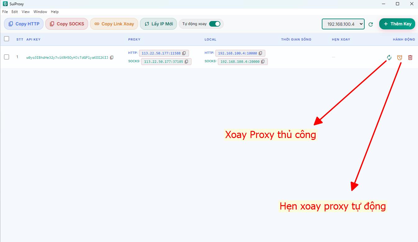 Xoay proxy thủ công và hẹn xoay tự động trên phần mềm SuiProxy Desktop